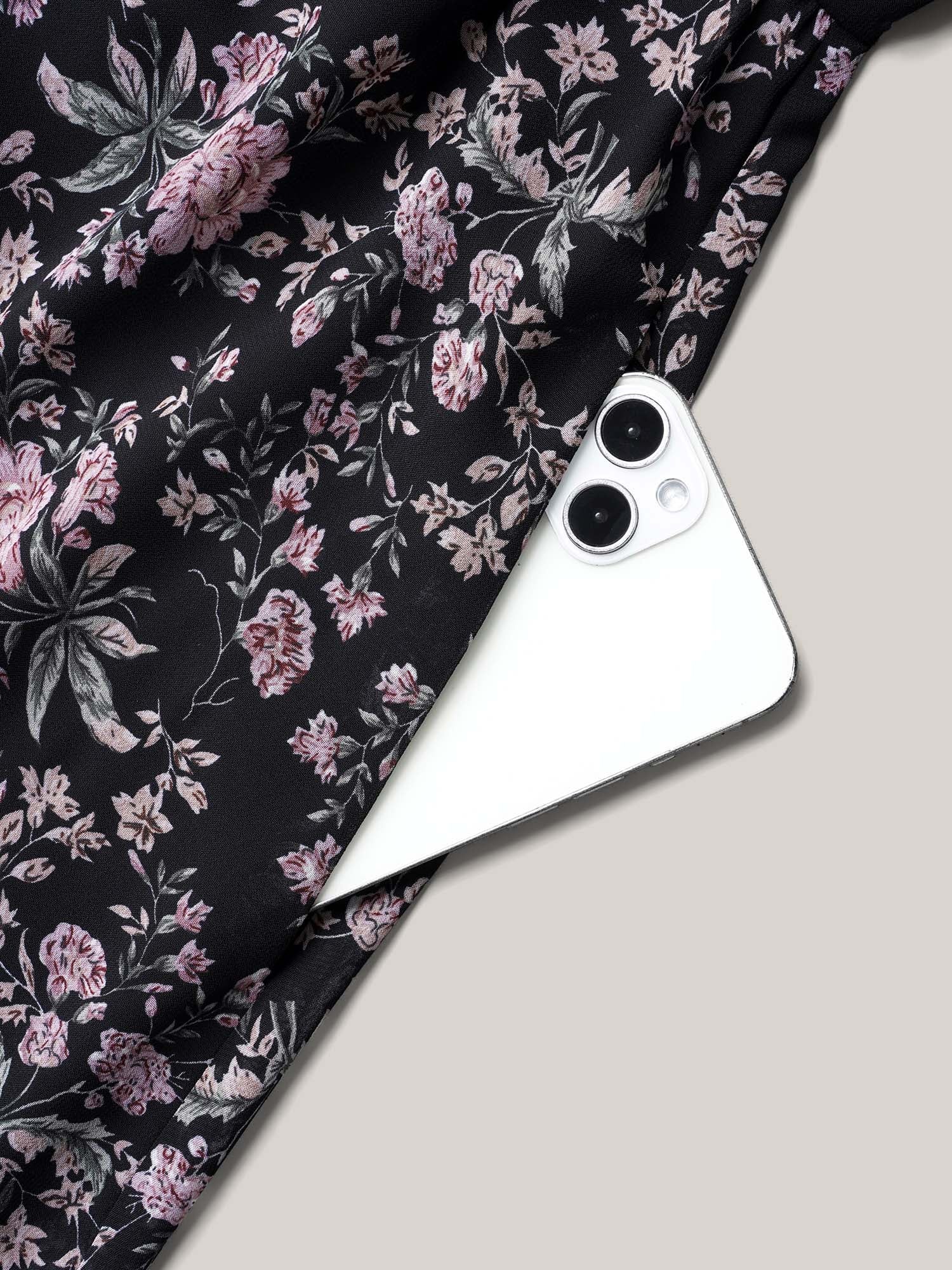 Chiffon Floral Print Ruffled Midi Dress