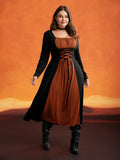 Stretchy Knit Adjustable Tie Frill Trim Midi Dress